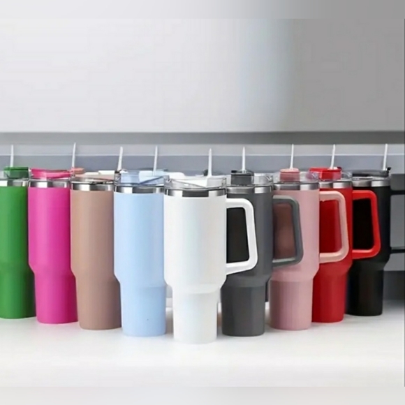 Stainless steel blue water Bott with handle and straw, NWT - Picture 3 of 3